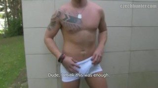 CZECH HUNTER 376 – Handsome Hunk Rides A Cock Raw On A Wooden Bench